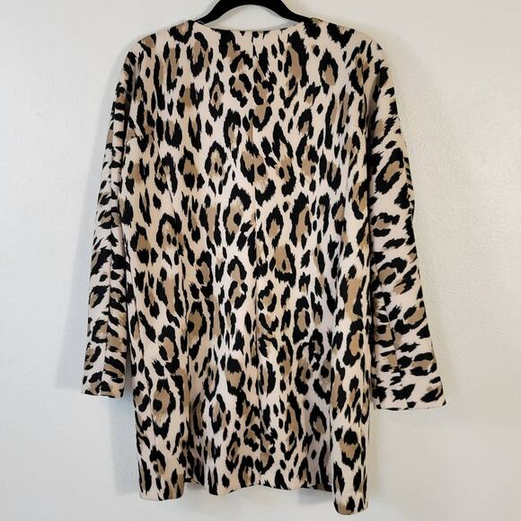 Chelsea & Theodore Jacket Women's L Leopard Print Full Zip Long Line Classic - Picture 2 of 6
